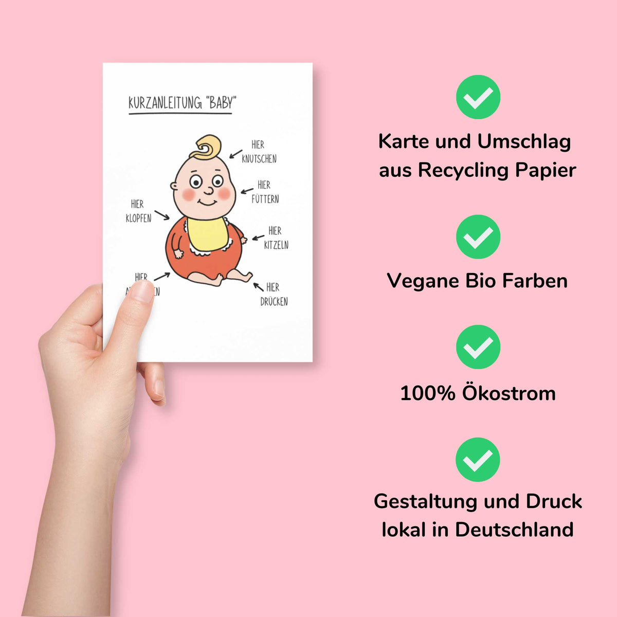 Postkarte - "KURZANLEITUNG BABY" - Pihu
