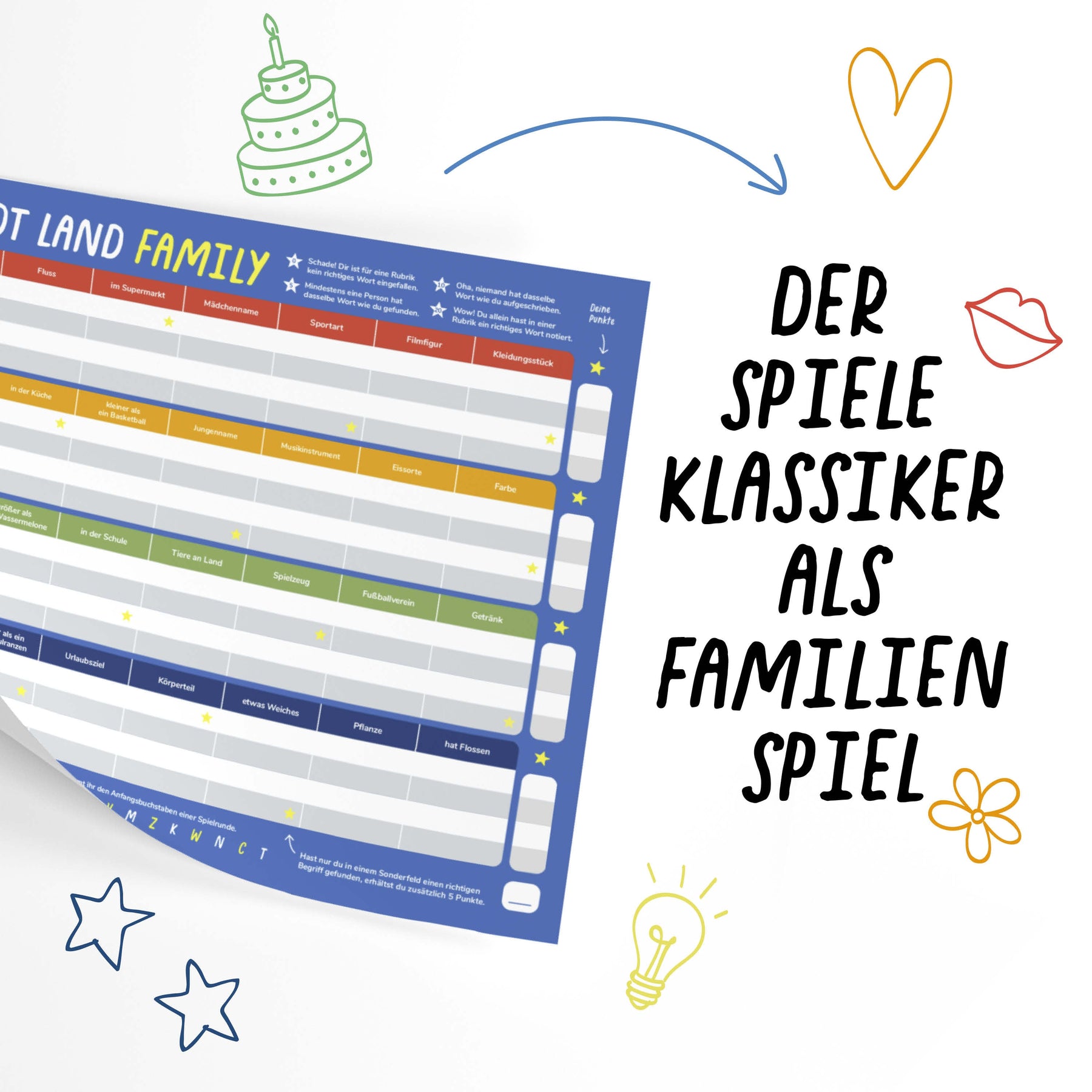 Stadt Land Family - Spieleblock - Lernspiel für Familien ab 9 Jahren - Pihu