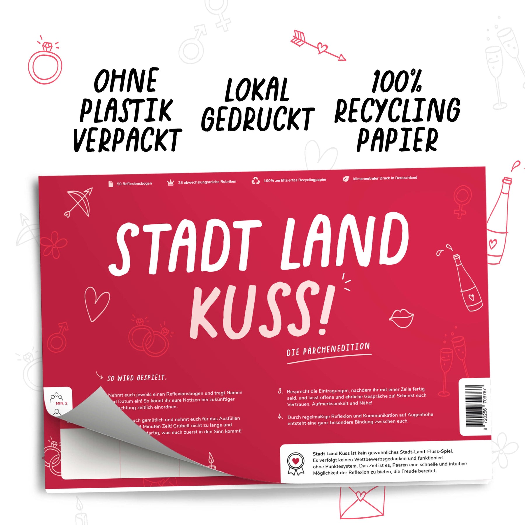 Stadt Land Kuss - Spieleblock für Paare - Reflexion und Kommunikation für Partner - Pihu