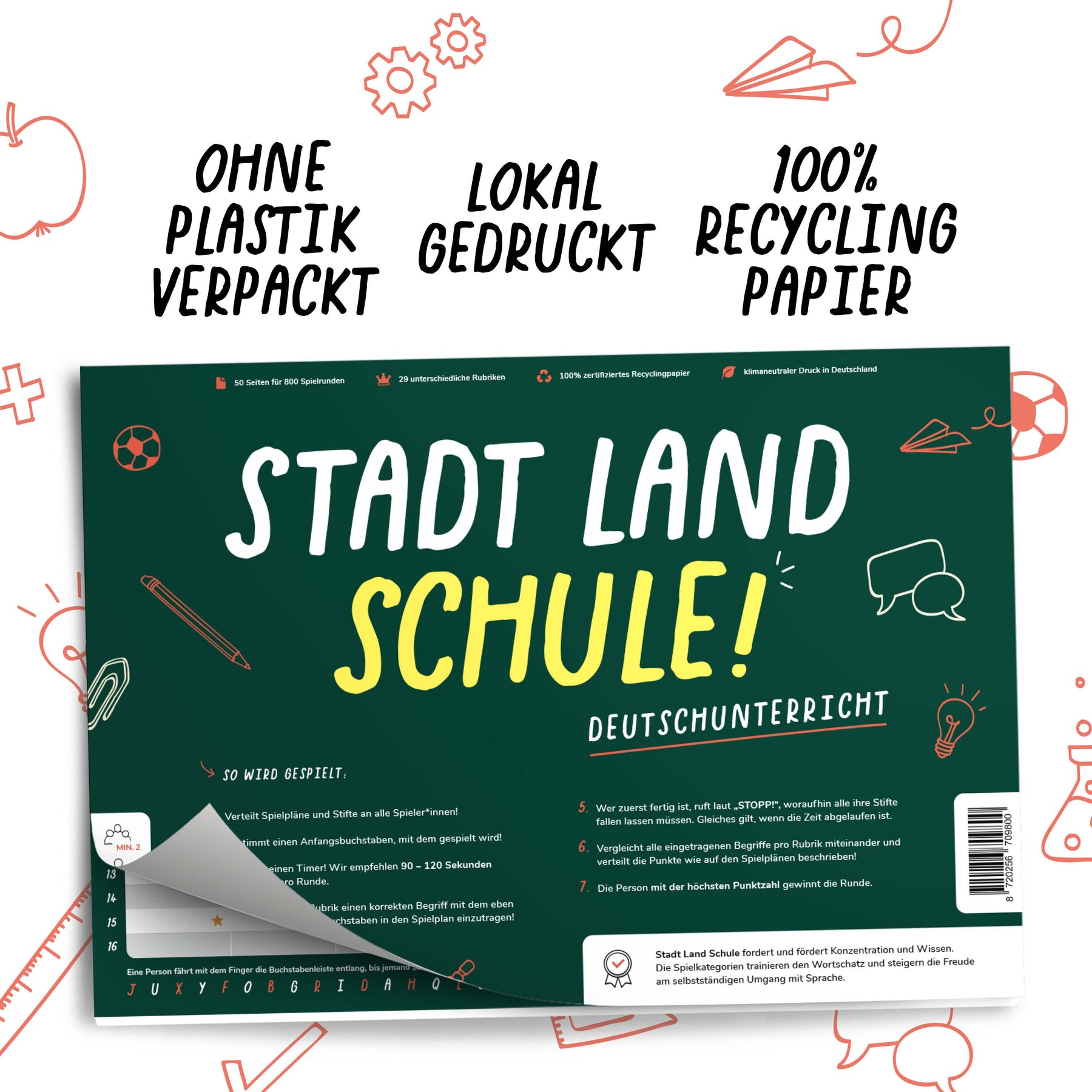 Stadt Land Schule (Deutschunterricht) - Spieleblock - Lernspiel für Familien ab 9 Jahren - Pihu