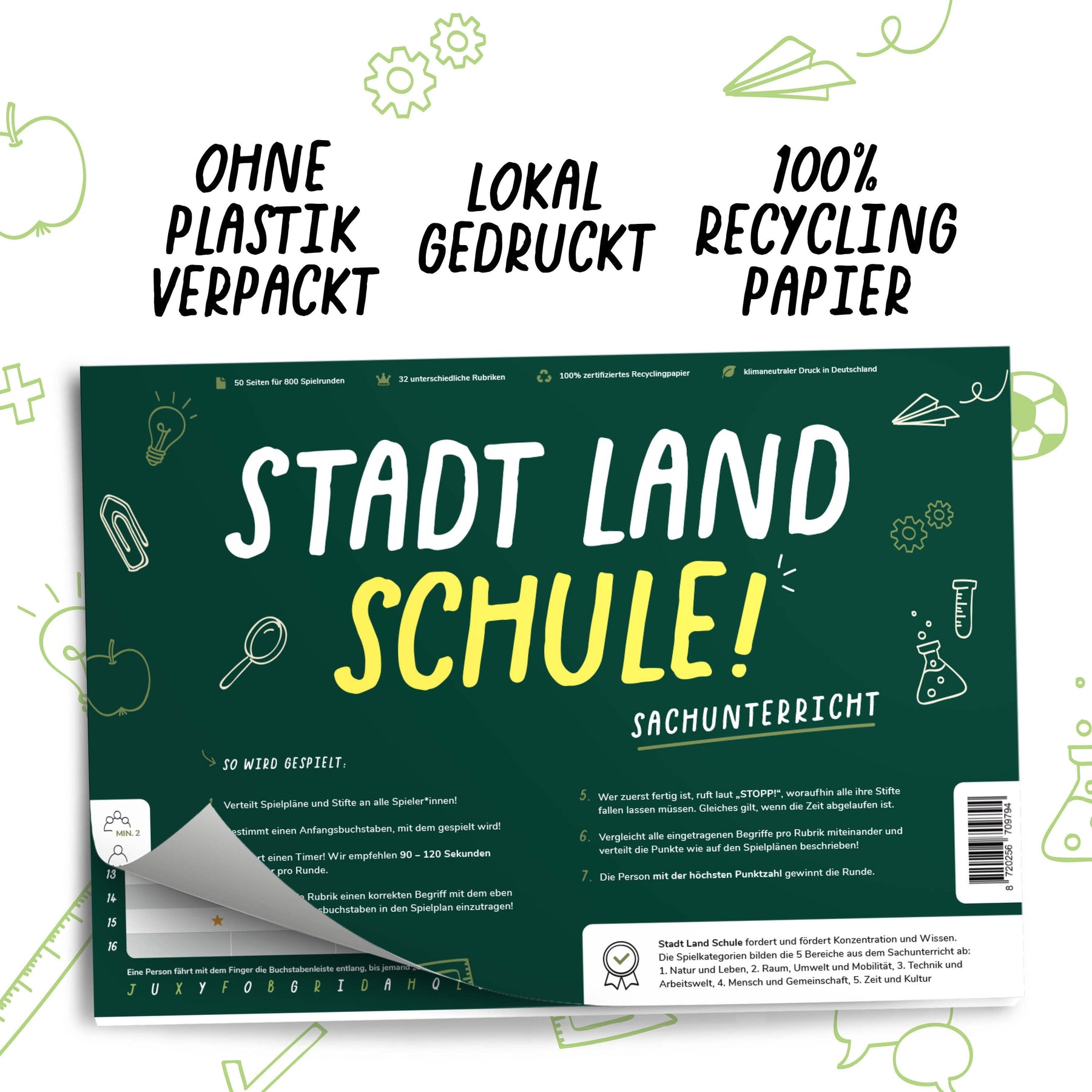 Stadt Land Schule (Sachunterricht) - Spieleblock - Lernspiel für Familien ab 9 Jahren - Pihu