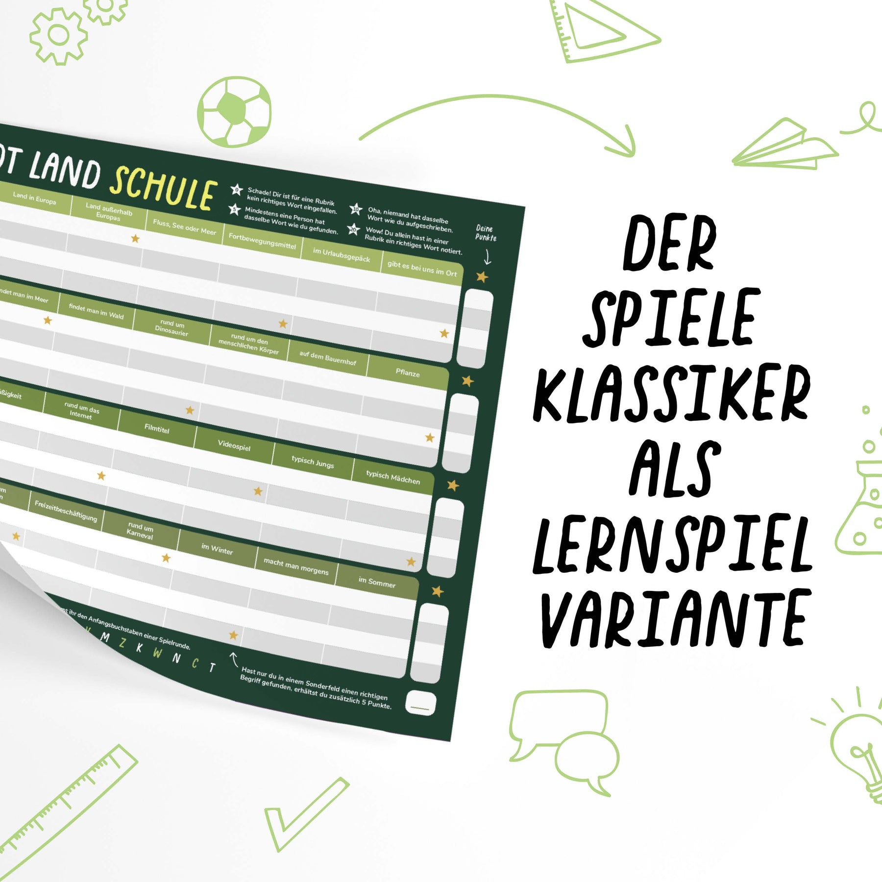 Stadt Land Schule (Sachunterricht) - Spieleblock - Lernspiel für Familien ab 9 Jahren - Pihu