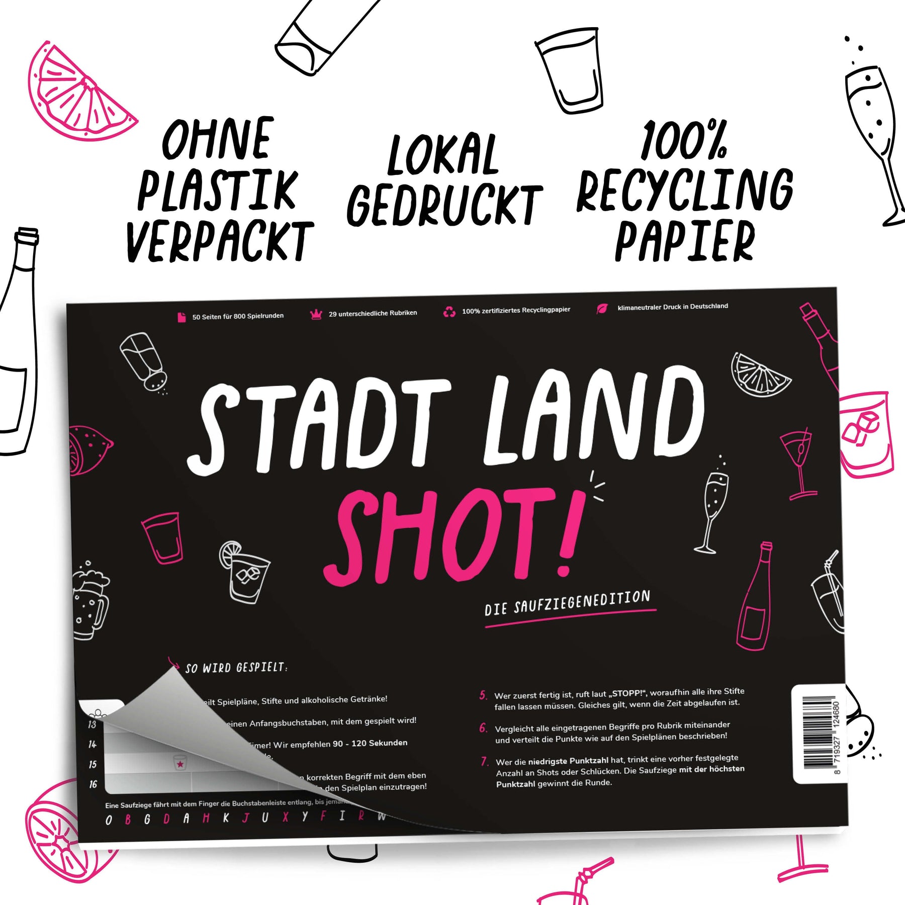 Stadt Land Shot - 3ER PACK - Stadt Land Fluss als Trinkspiel ab 16 - Pihu