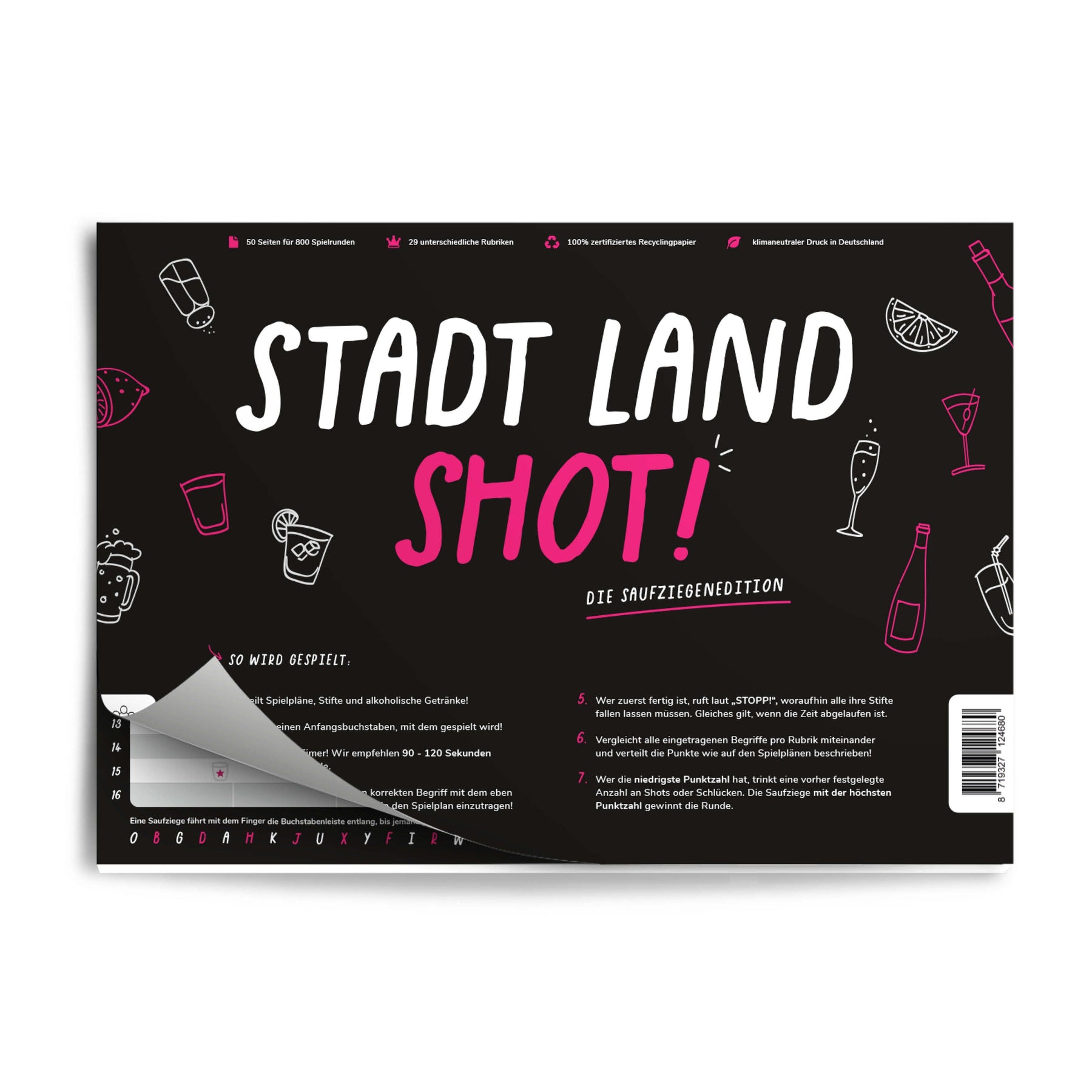 Stadt Land Shot - Spieleblock - Stadt Land Fluss als Trinkspiel ab 16 - Pihu