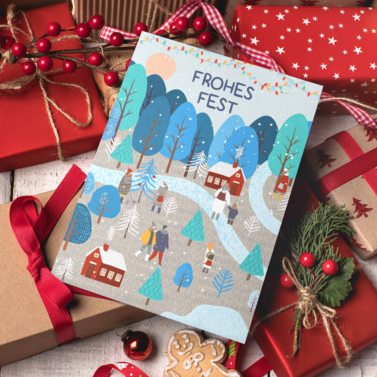 Weihnachtskarte "FROHES FEST" - Pihu