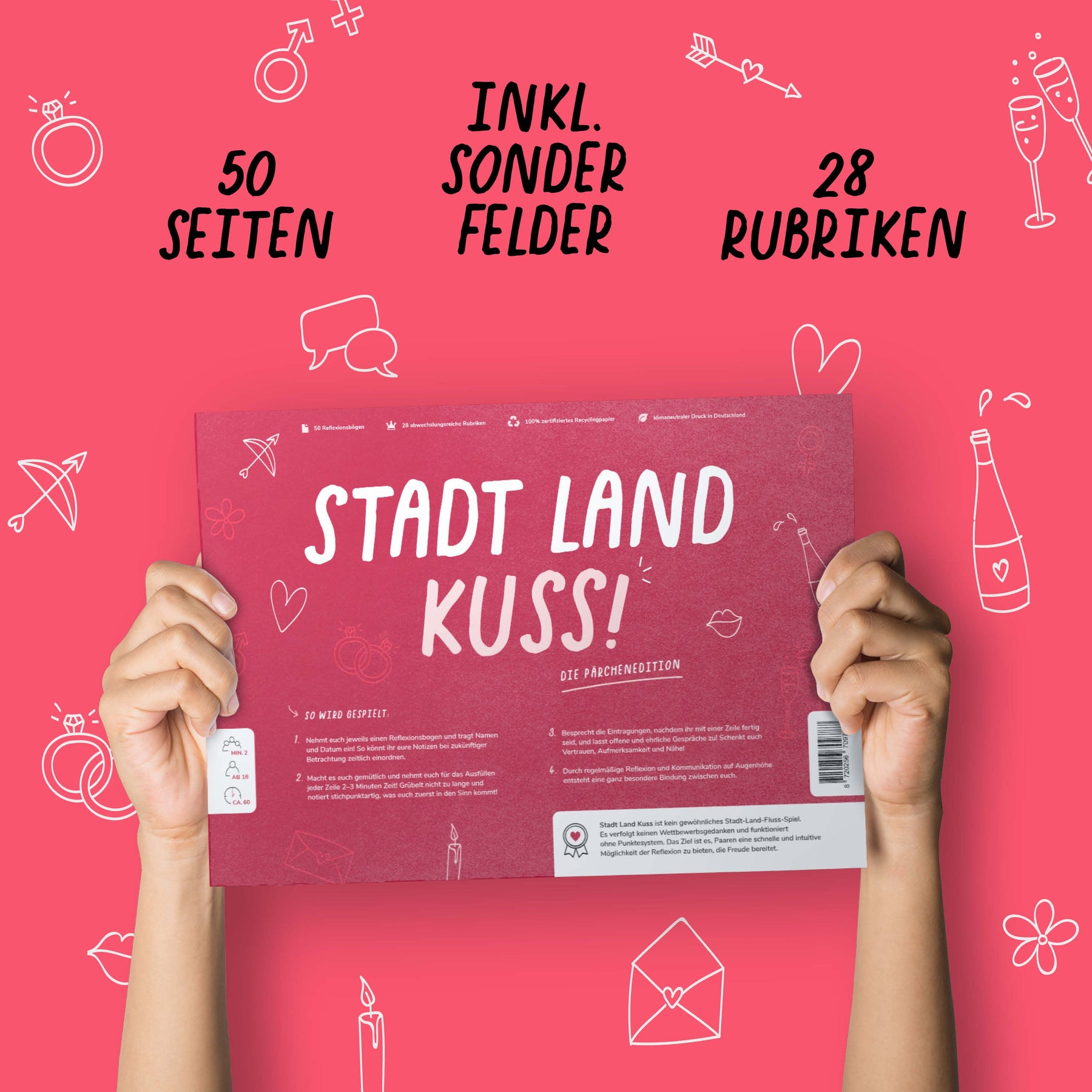 Stadt Land Kuss - Spieleblock für Paare - Reflexion und Kommunikation für Partner - Pihu